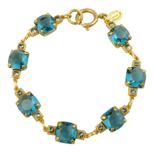 La Vie Parisienne Gold Plate Swarovski Square Crystal Bracelet 1695 Teal - ILoveThatGift