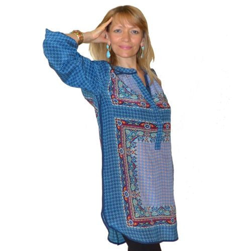Tolani Ellie Circles Dress Tunic Top Blouse Multicolored Blue Fashion S M L - ILoveThatGift