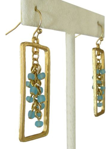 Uptown Girls Blue Satin Gold Rectangular Bead Earrings 0305316G - ILoveThatGift