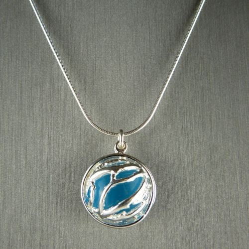 Betsy Frost Design Handmade Ster Silver 925 Large Coral Puff Pendant Blue Cat Ey - ILoveThatGift