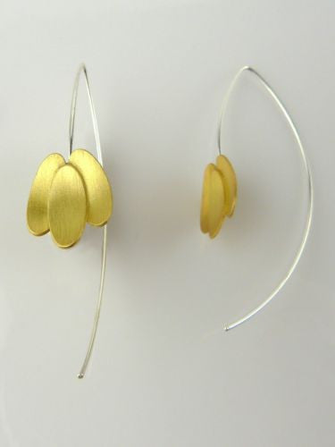 Handmade Sterling Silver Goldplated or Oxidized 3 Petal Earrings 2.25" Mysterium - ILoveThatGift