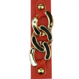Red Leather Bracelet Gold toned Chain Link Accent Snap Closure - ILoveThatGift