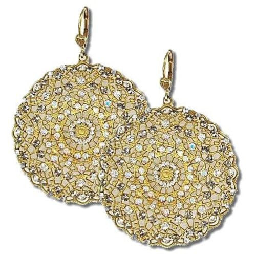 La Vie Parisienne Gold Large Filigree Earrings Popesco Black Diamond Clear 9702BG - ILoveThatGift