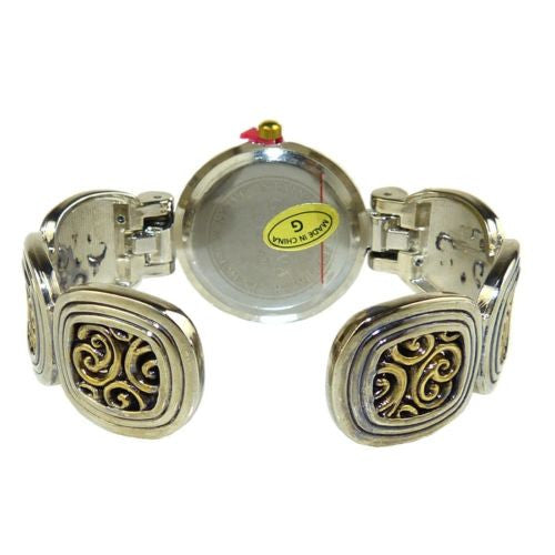 Brighton Bay Geneva Silver Gold 15150 Watch Bracelet Cable Swirled Cuff - ILoveThatGift