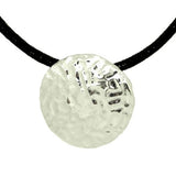 Simon Sebbag Round Hammered Sterling Silver Disc Textured Black Leather Necklace - ILoveThatGift