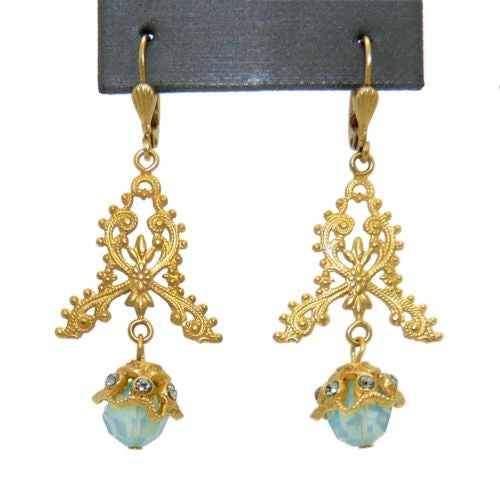 La Vie Parisienne Gold Filigree Crystal Earrings with Pacific Opal Drop 9306G - ILoveThatGift