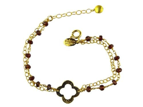 Gold Fill Clover Beaded Chain Bracelet with Garnets by Athena Designs - ILoveThatGift