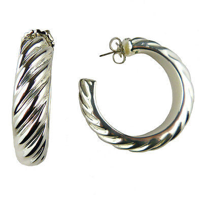 Simon Sebbag Large Ridged Sterling Silver Hoop Earrings E2460 - ILoveThatGift