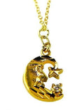 Gold Plated Crescent Man in the Moon Necklace with Rhinestone by Athena Designs