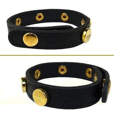 Leather Bracelet Small Gold Pl Screw Hardware Athena Designs - ILoveThatGift