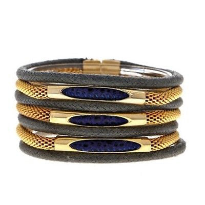 Silver Gray Rope 24K Gold Plated Chain Tube Bracelet Hagar Satat Handmade - ILoveThatGift