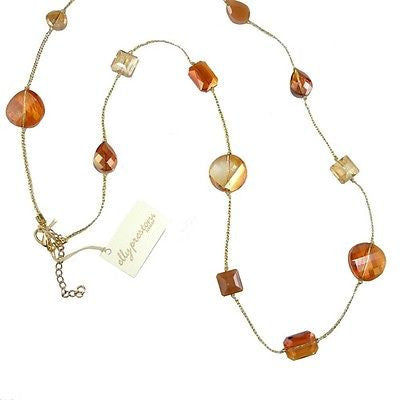 Long Chunky Crystal Necklace Braided Gold Silk Thread  Margot Elly Preston Apric - ILoveThatGift