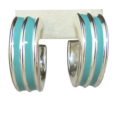 Simon Sebbag Turquoise Enamel Stripe Sterling Silver Hoop Earrings E2413ETQ - ILoveThatGift