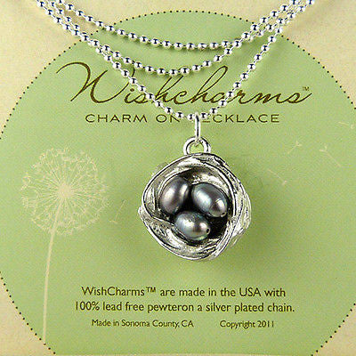 Wishnest Wishcharm Little Nest Necklace - Nest with 3 Gray Pearls by Alise Sheeh - ILoveThatGift