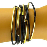 Black Leather Bracelet with Gold Metal Bars by Athena Designs - ILoveThatGift