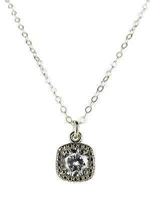 Small Square Pendant Sterling Silver and CZ Crystal Necklace by Athena Designs - ILoveThatGift