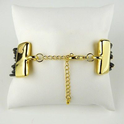 Black Leather Bracelet with Gold Metal Bars by Athena Designs - ILoveThatGift