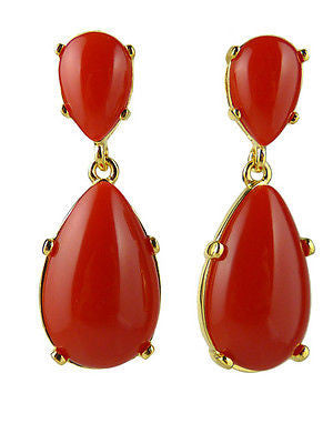 Kenneth Jay Lane Dark Coral Cabochon 18K Gold Plate Drop Pierced 3922EGDCP Earri - ILoveThatGift