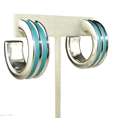 Simon Sebbag Turquoise Enamel Stripe Sterling Silver Hoop Earrings E2413ETQ - ILoveThatGift