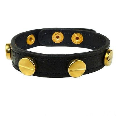 Leather Bracelet Small Gold Pl Screw Hardware Athena Designs - ILoveThatGift