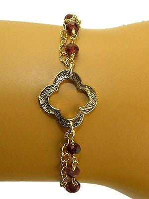 Gold Fill Clover Beaded Chain Bracelet with Garnets by Athena Designs - ILoveThatGift