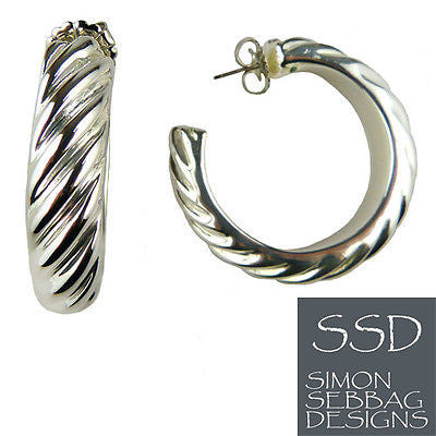 Simon Sebbag Large Ridged Sterling Silver Hoop Earrings E2460 - ILoveThatGift