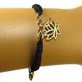 Gold Plated Bronze Open Lotus on Black Macrame Bracelet by Athena Designs - ILoveThatGift