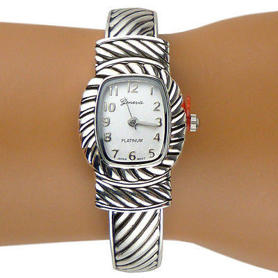 New Brighton Bay Geneva Silver 8005 Cuff Watch Bracelet Cable - ILoveThatGift