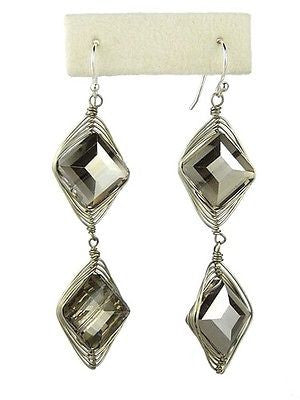 Chunky Crystal Earrings on Silver Wire - Hematite Silver Margot by Elly Preston - ILoveThatGift