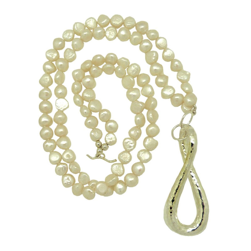 Simon Sebbag White Pearl Necklace Sterling Silver Hammered Pendant Convertible PN513D_Pearl - ILoveThatGift