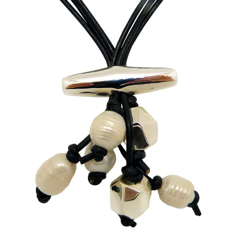 Simon Sebbag Black Leather White Pearl Toggle Necklace Sterling Silver Beads NL100BP - ILoveThatGift