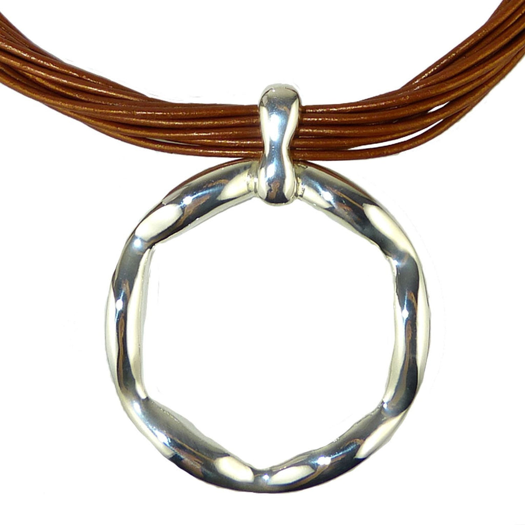 Simon Sebbag Leather Necklace Metallic Copper Shimmer Open Sterling Silver Round - ILoveThatGift