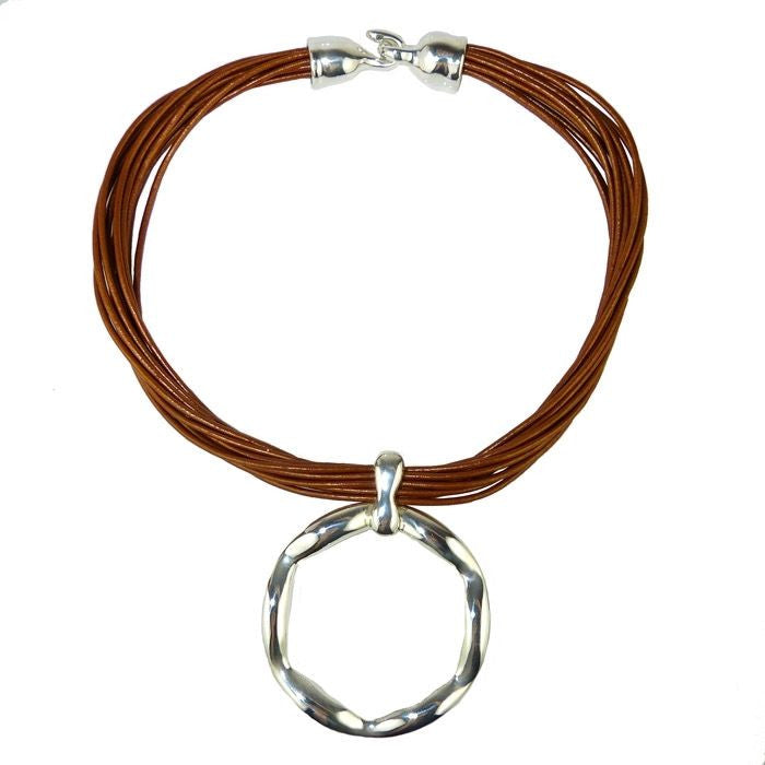 Simon Sebbag Leather Necklace Metallic Copper Shimmer Open Sterling Silver Round - ILoveThatGift