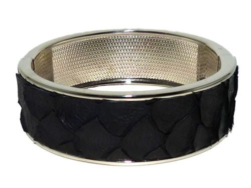Kemestry Handmade Black Leather Hinged Cuff Bangle Bracelet - ILoveThatGift