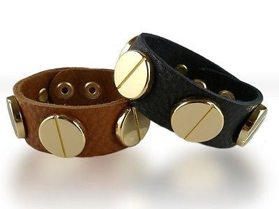 Soft Leather Bracelet Large Screw Dark Brown or Saddle wear with CC Skye - ILoveThatGift