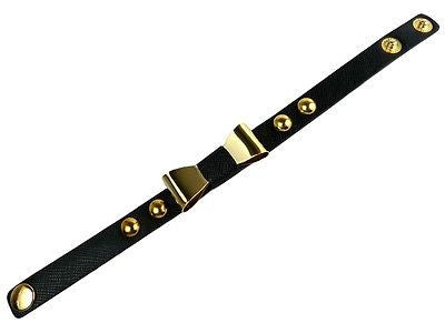Leather Bracelet Gold toned Bow Accent Black Bracelet Designer Inspired - ILoveThatGift