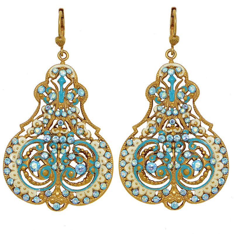 La Vie Parisienne Marie Petite Enamel Contessa Earrings Gold White Blue Crystals 3012G Catherine Popesco - ILoveThatGift