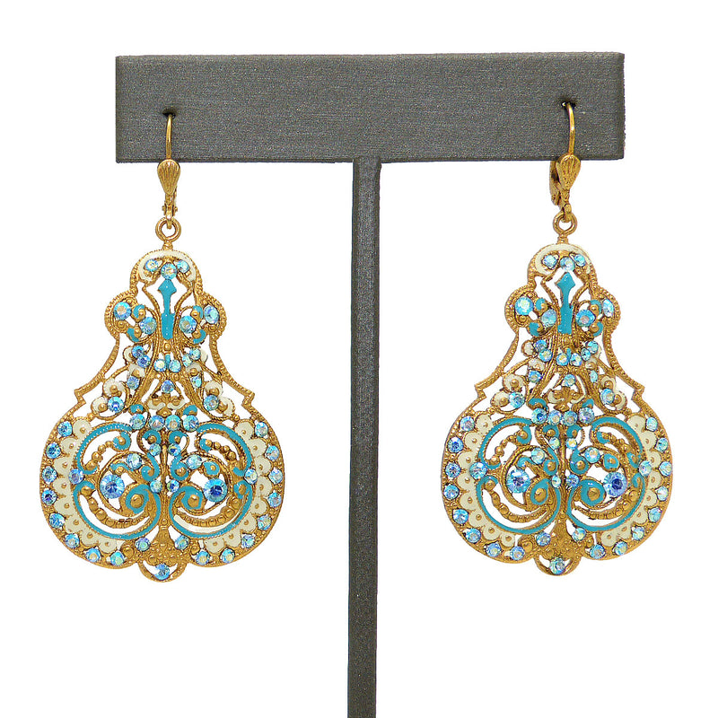 La Vie Parisienne Marie Petite Enamel Contessa Earrings Gold White Blue Crystals 3012G Catherine Popesco - ILoveThatGift