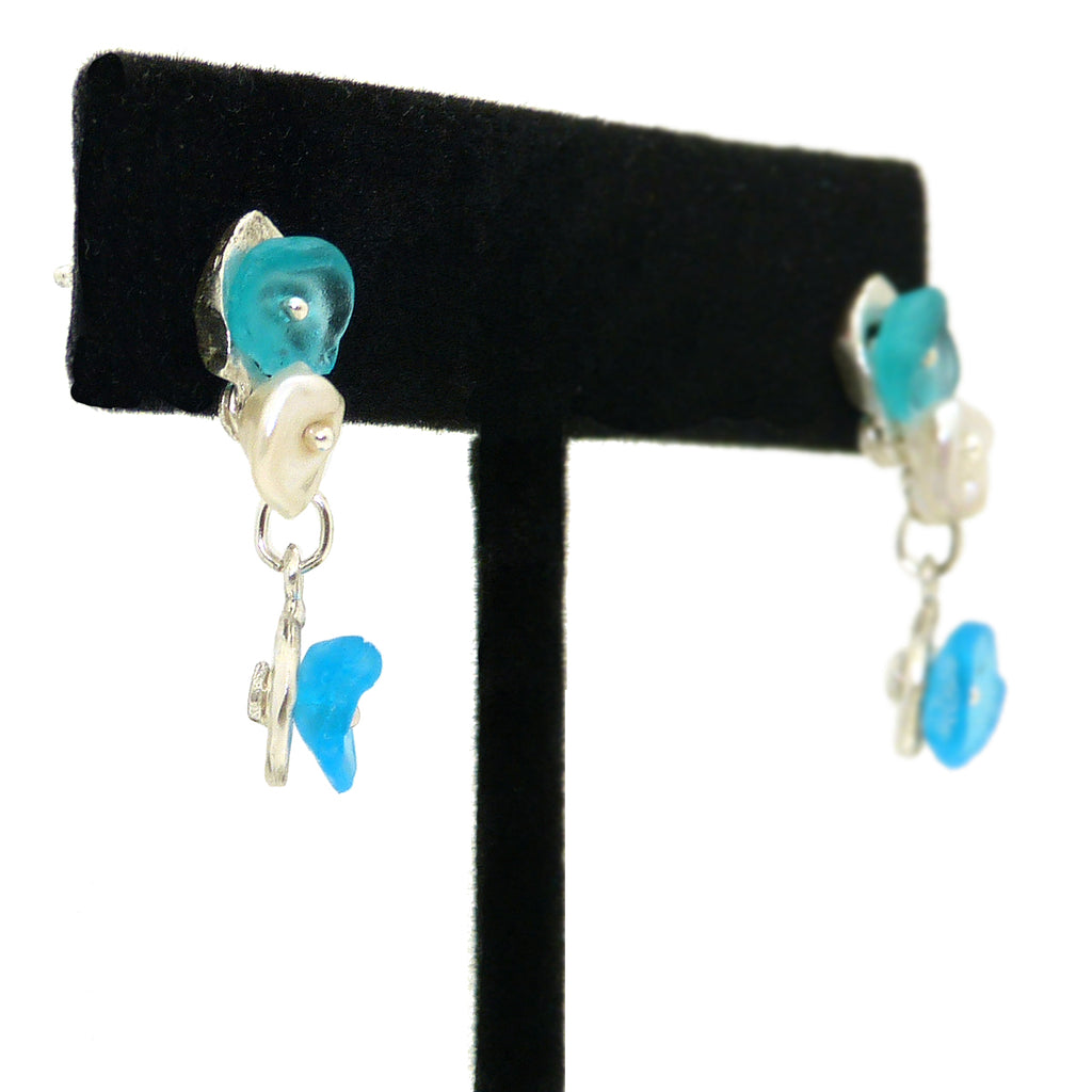 Drift Away Blue Pearl Pebble Post Earrings by Michael Michaud Nature Silver Seasons 3332 - ILoveThatGift