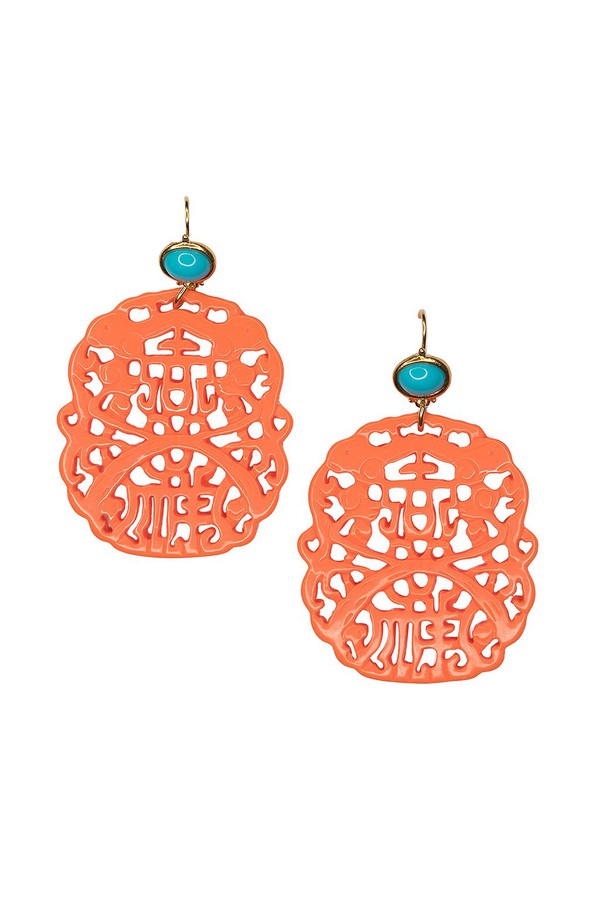 Kenneth Jay Lane Turquoise Top Coral Carved Drop Pierced Earrings - ILoveThatGift
