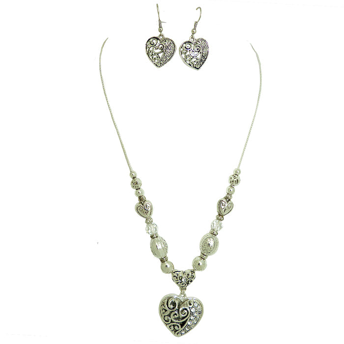 Silver Gold Tone Heart Hearts Adjustable Necklace and Earring Set - ILoveThatGift