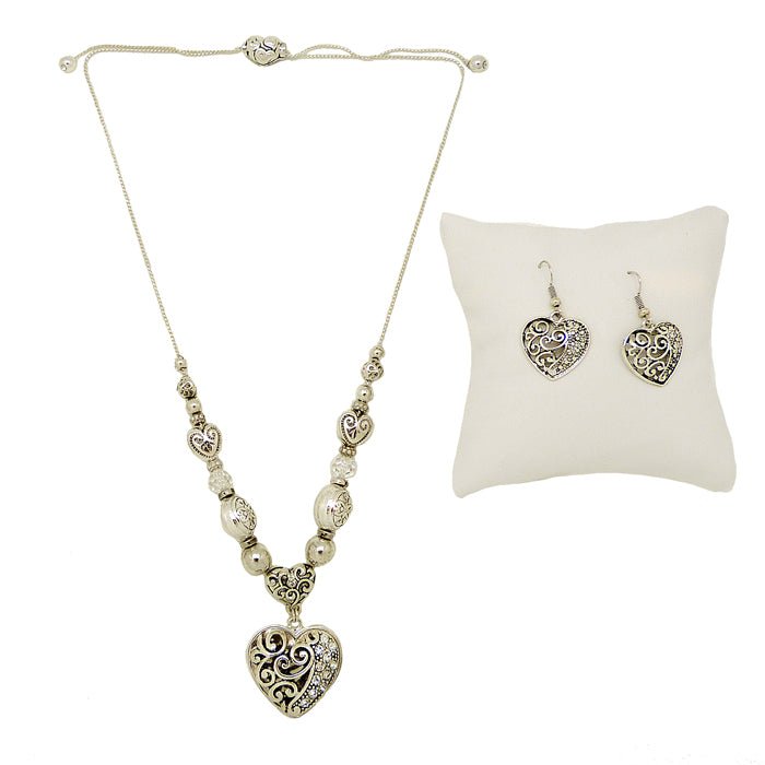 Silver Gold Tone Heart Hearts Adjustable Necklace and Earring Set - ILoveThatGift