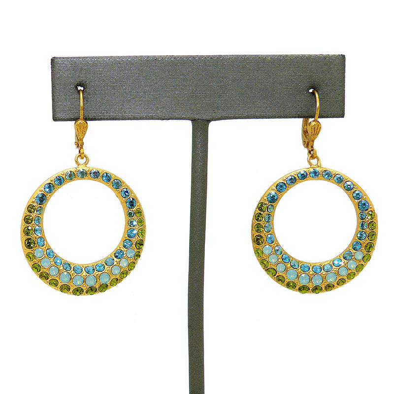 La Vie Parisienne Gold Open Hoop Swarovski Crystal Earrings 4146G Pacific Opal Blue Green - ILoveThatGift