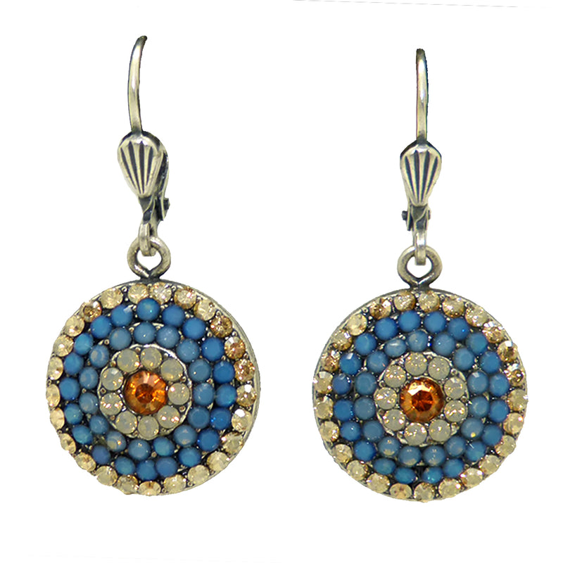La Vie Parisienne Silver Round Pave Earrings 4148 Air Blue White Opal Citrine - ILoveThatGift