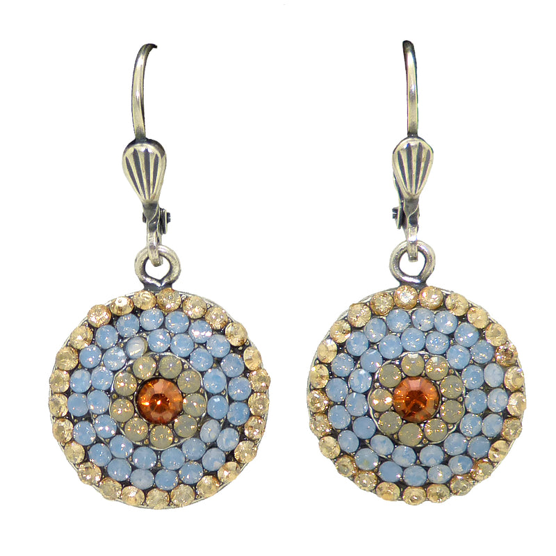 La Vie Parisienne Silver Round Pave Earrings 4148S Blue Pacific Opal Citrine Popesco - ILoveThatGift