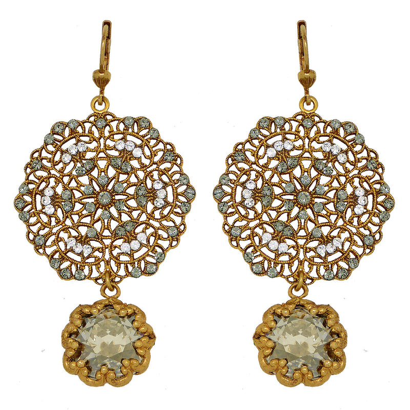 La Vie Parisienne Gold Lace Earrings Encased Black Diamond Crystals 4294G Catherine Popesco - ILoveThatGift