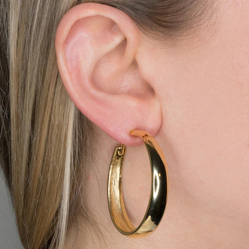 Kenneth Jay Lane KJL Polished Gold Tapered Hoop Earrings 1 3/4"