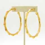 Kenneth Jay Lane KJL Large Gold Bamboo Hoop Pierced Earrings 2.5"