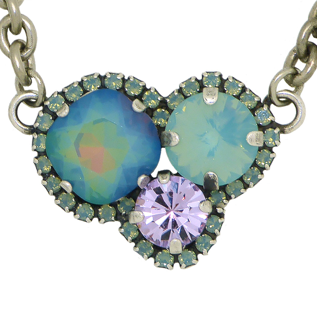 Dorata Handmade Sunset Trio Blue Pacific Opal Violet Pendant Necklace wear with Mariana - ILoveThatGift