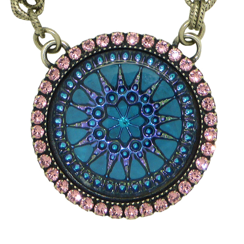 Dorata Handmade Blue Compass Pendant Necklace Pink Rhinestone - ILoveThatGift